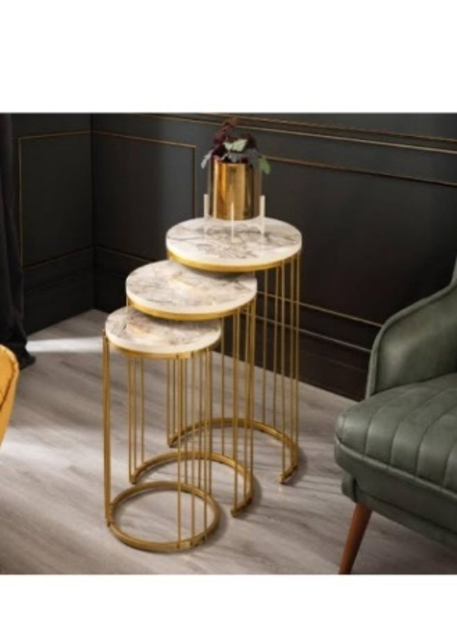 3-piece steel table set - gold. Made of steel. Marble top.
